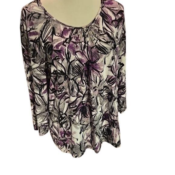Alfred Dunner Top Purple Beaded Floral 3/4 Sleeve Blouse Stretch Women's L - Picture 2 of 12